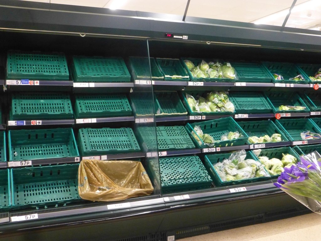 Empty shelves supermarket