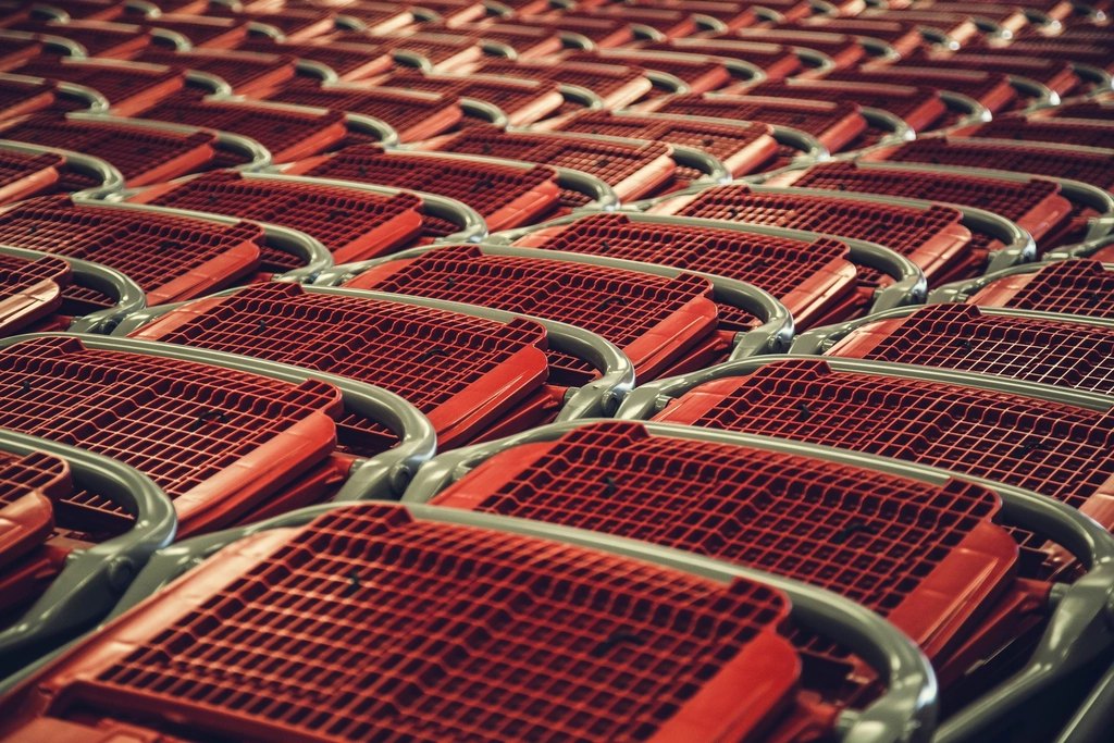 Multiple rows red shopping carts